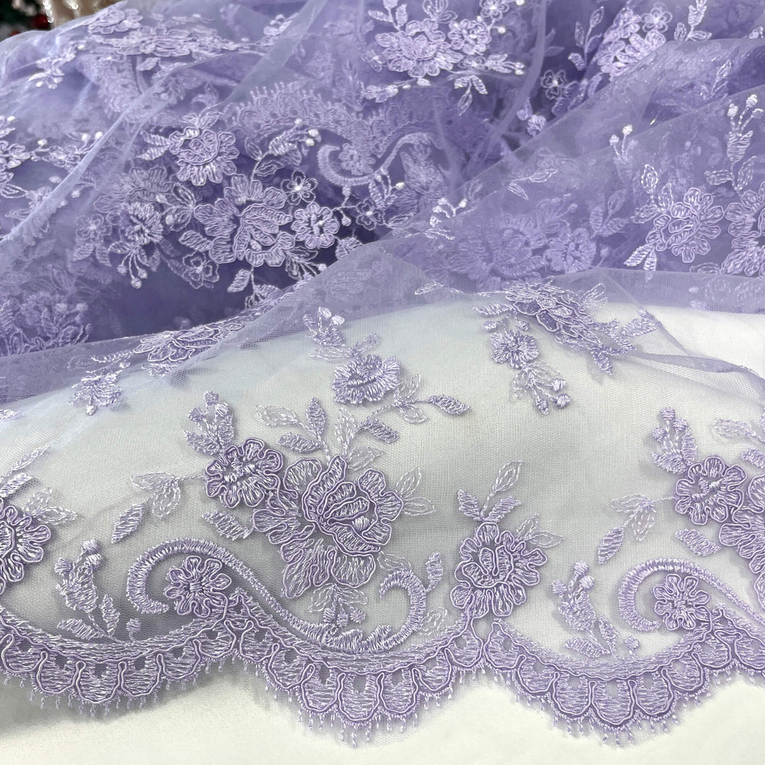 Corded Bridal Lace Fabric Embroidered on 100% Polyester Net Mesh | Lace USA - 96517W