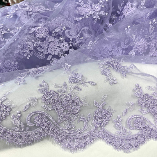 Corded Bridal Lace Fabric Embroidered on 100% Polyester Net Mesh | Lace USA - 96517W