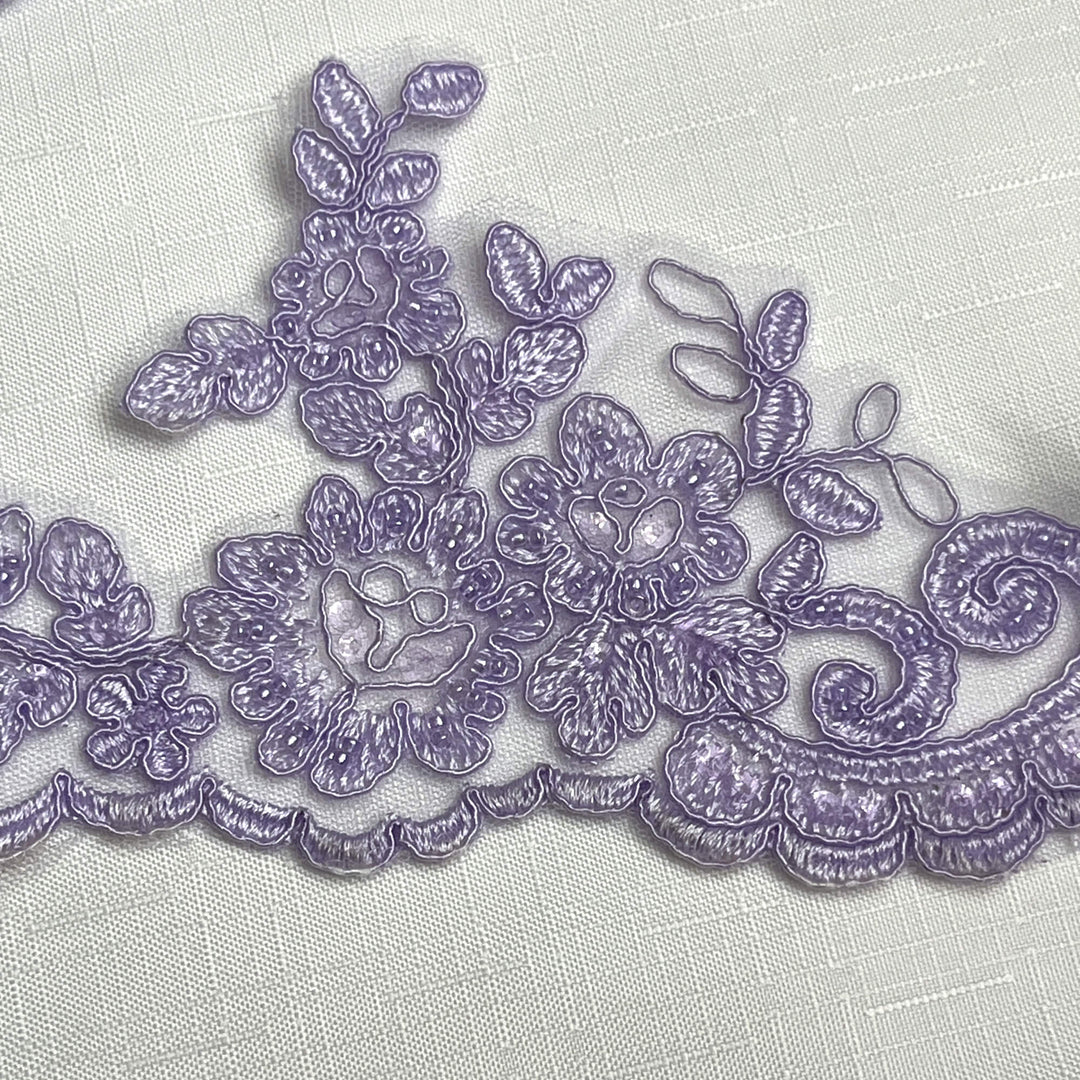 Beaded & Corded Lace Trimming Embroidered on 100% Polyester Net Mesh | Lace USA - 96796W-HB