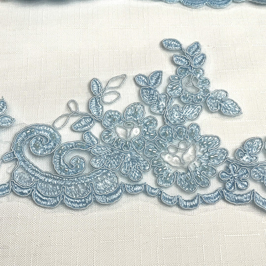Beaded & Corded Lace Trimming Embroidered on 100% Polyester Net Mesh | Lace USA - 96796W-HB