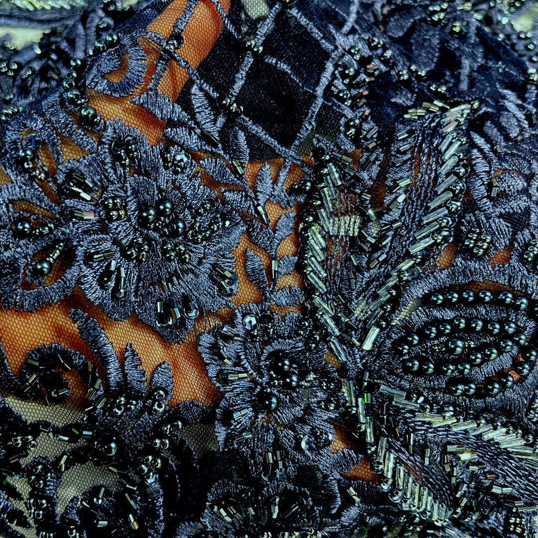 Beaded Lace Fabric Embroidered on 100% Polyester Net Mesh | Lace USA - GD-113