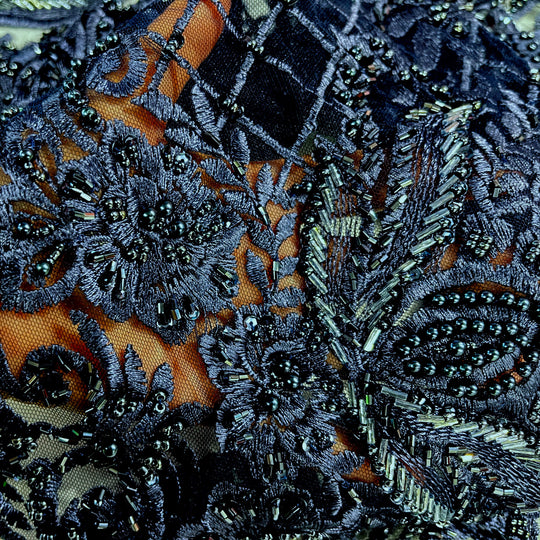 Beaded Lace Fabric Embroidered on 100% Polyester Net Mesh | Lace USA - GD-113