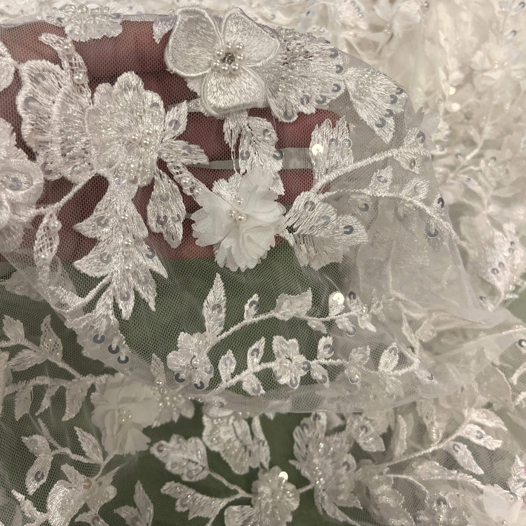 Beaded 3D Floral Lace Fabric – Embroidered Bridal, Quinceañera Lace | Lace USA - GD-3164