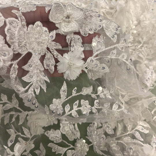 Beaded 3D Floral Lace Fabric – Embroidered Bridal, Quinceañera Lace | Lace USA - GD-3164