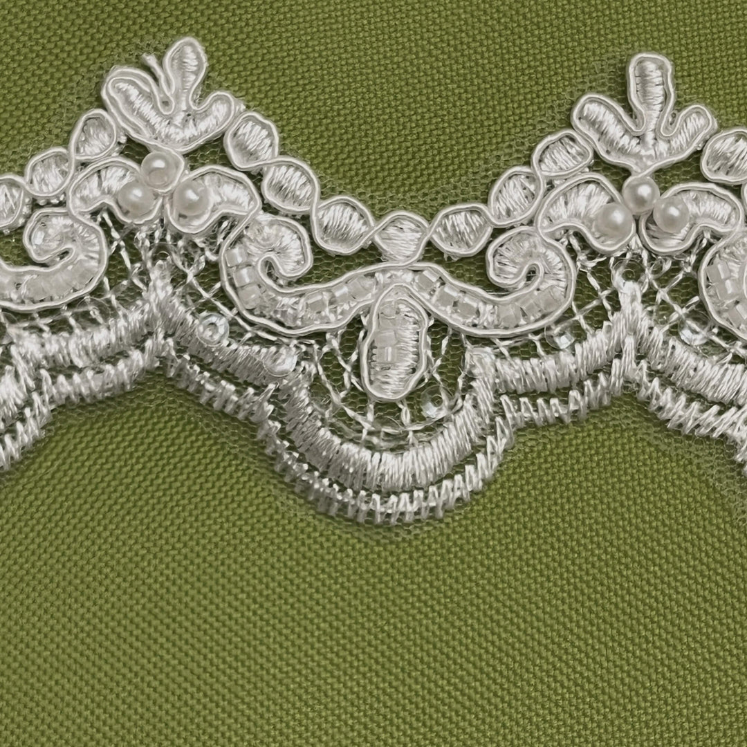 Beaded & Corded Lace Trimming Embroidered on 100% Polyester  Net Mesh | Lace USA - 95142N-BP
