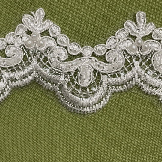 Beaded & Corded Lace Trimming Embroidered on 100% Polyester  Net Mesh | Lace USA - 95142N-BP