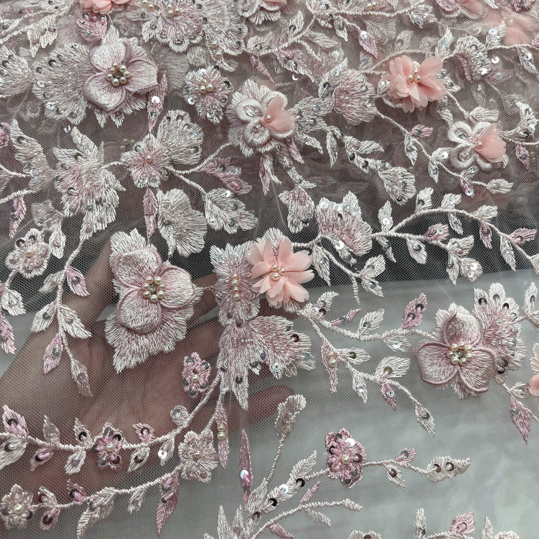Beaded 3D Floral Lace Fabric – Embroidered Bridal, Quinceañera Lace | Lace USA - GD-3164