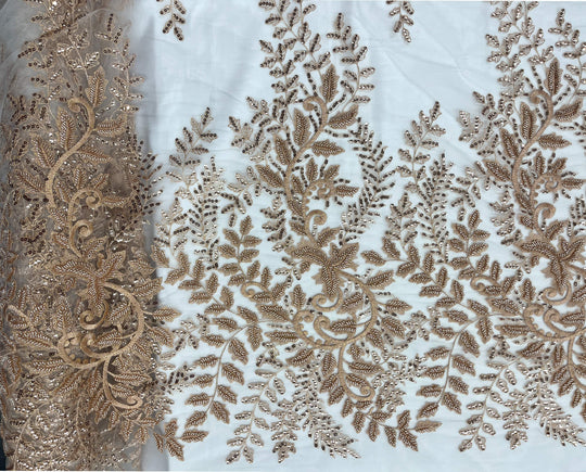 Beaded & Sequined Lace Fabric Embroidered on 100% Polyester Net Mesh | Lace USA - GD-67216