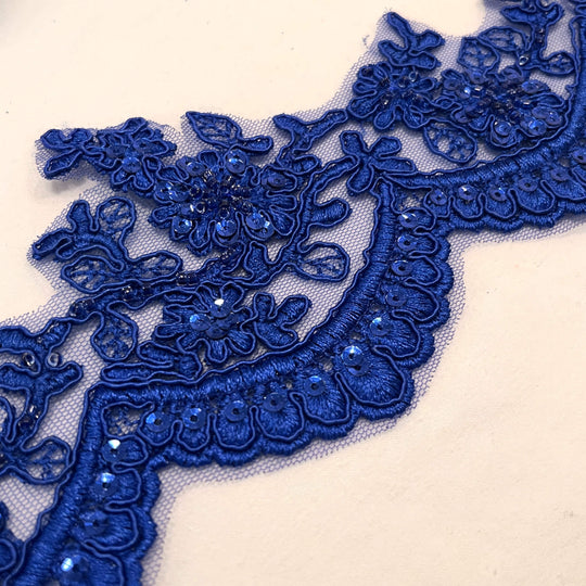 Beaded & Corded Floral scalloped Bridal Lace Trimming  | Lace USA - 96215W-BP