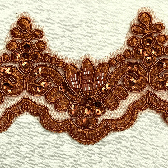 Beaded & Corded Lace Trimming Embroidered on 100% Polyester Net Mesh | Lace USA - KZ-34W-HB