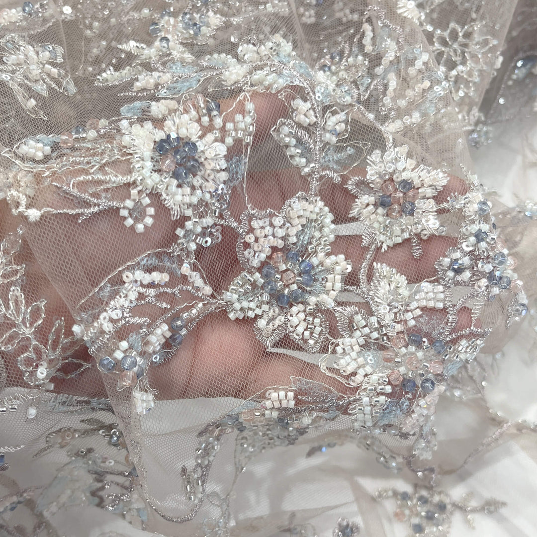 Beaded Lace Fabric Embroidered on 100% Polyester Net Mesh | Lace USA - GD-26229