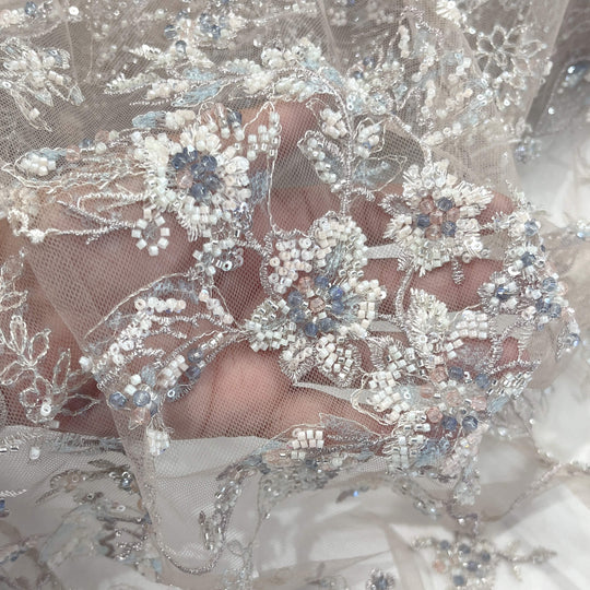 Beaded Lace Fabric Embroidered on 100% Polyester Net Mesh | Lace USA - GD-26229
