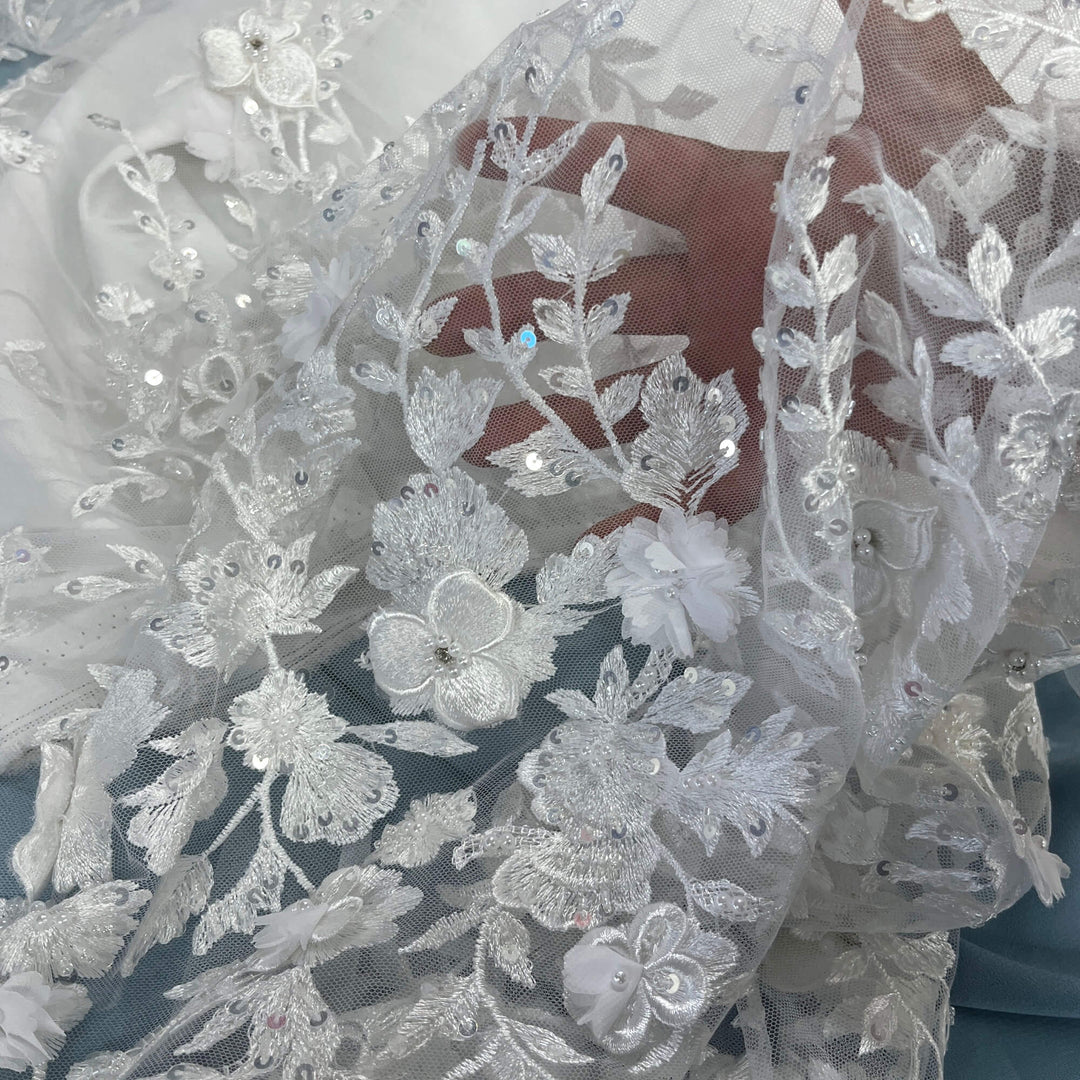 Beaded 3D Floral Lace Fabric – Embroidered Bridal, Quinceañera Lace | Lace USA - GD-3164