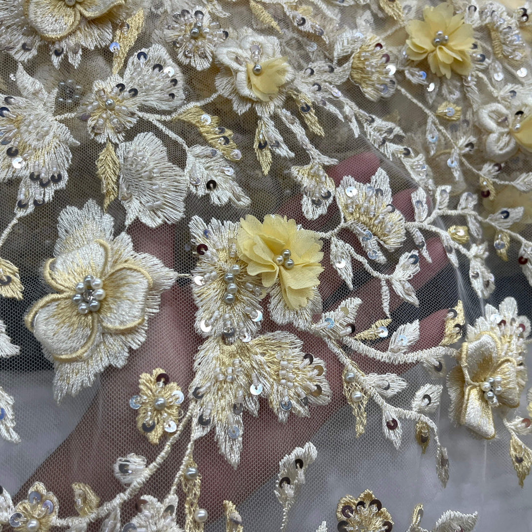 Beaded 3D Floral Lace Fabric – Embroidered Bridal, Quinceañera Lace | Lace USA - GD-3164