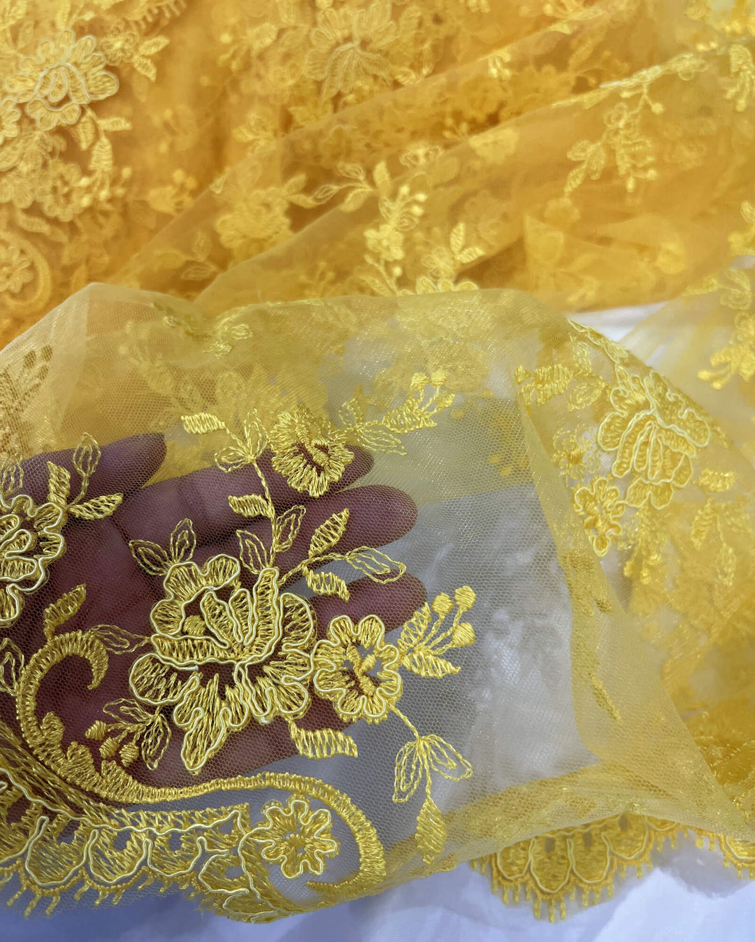 Corded Bridal Lace Fabric Embroidered on 100% Polyester Net Mesh | Lace USA - 96517W