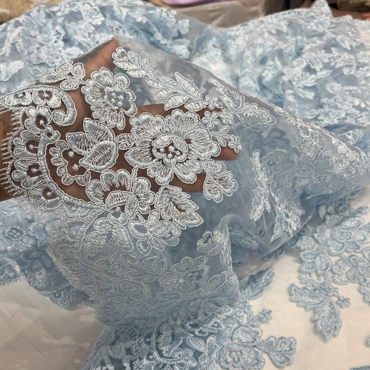 Corded Bridal Lace Fabric Embroidered on 100% Polyester Net Mesh | Lace USA - 95409W