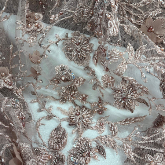 Beaded 3D Floral Lace Fabric with Rhinestones – Embroidered Bridal, Quinceañera & Evening Dress Lace | Lace USA - GD-3165