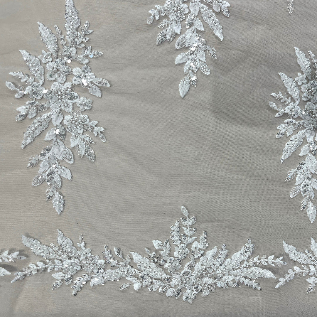Beaded Lace Fabric Embroidered on 100% Polyester Net Mesh | Lace USA - GD-2638