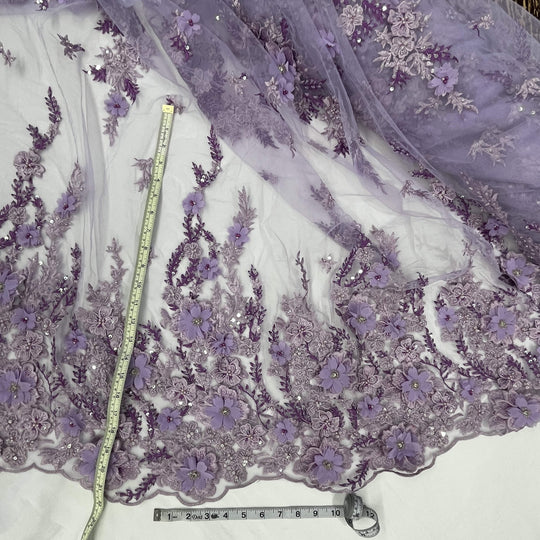 Beaded 3D Floral Lace Fabric Embroidered on 100% Polyester Net Mesh | Lace USA - GD-2880