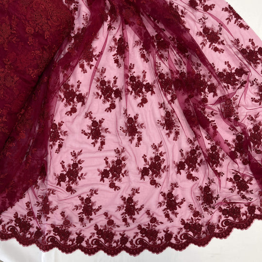 Corded Bridal Lace Fabric Embroidered on 100% Polyester Net Mesh | Lace USA - 96517W