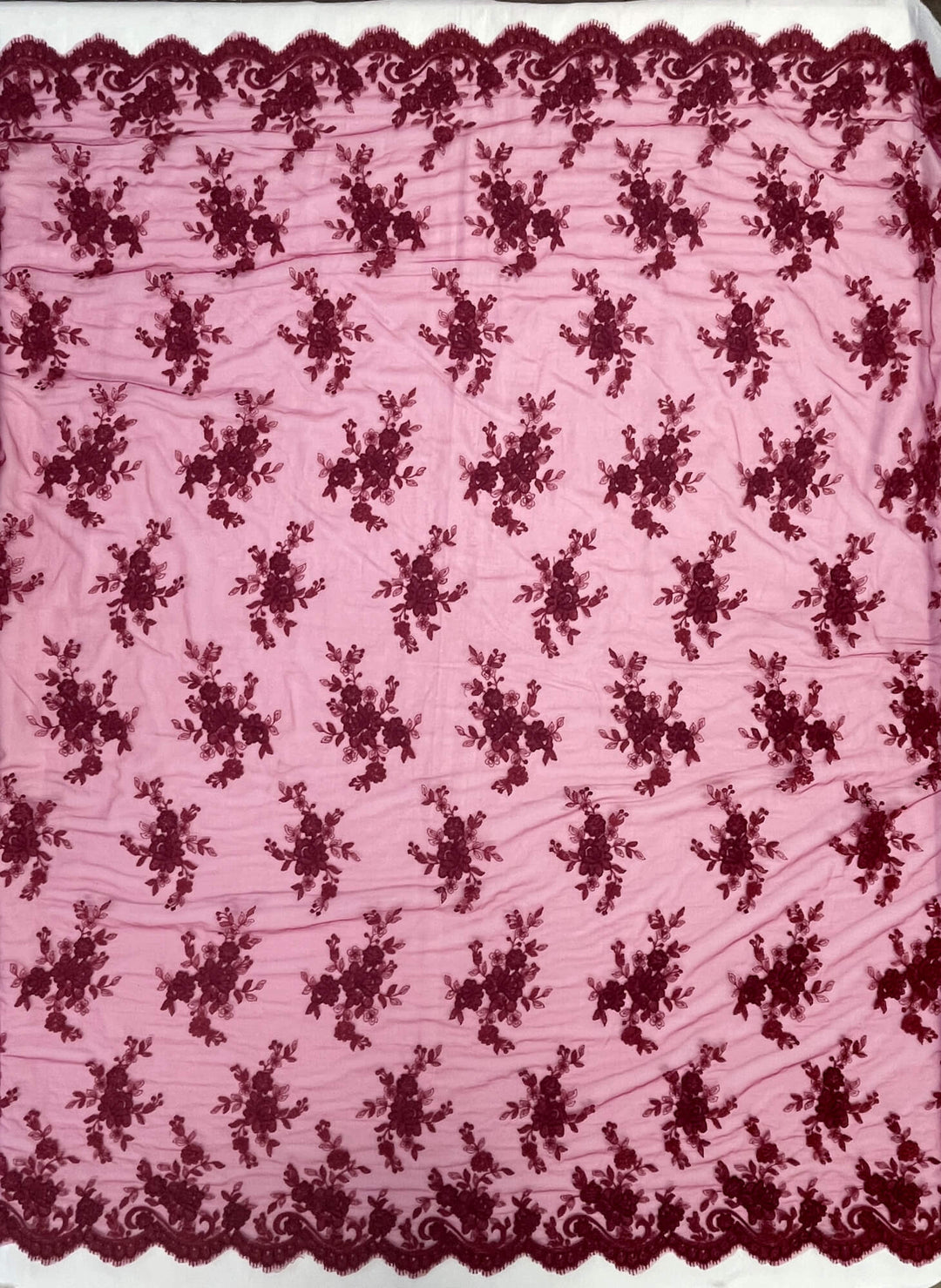 Corded Bridal Lace Fabric Embroidered on 100% Polyester Net Mesh | Lace USA - 96517W