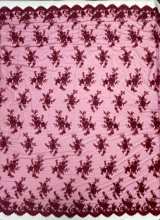 Corded Bridal Lace Fabric Embroidered on 100% Polyester Net Mesh | Lace USA - 96517W