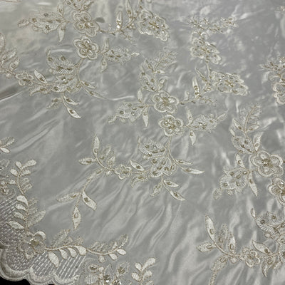 Beaded Bridal Lace Fabric Embroidered on 100% Polyester Satin | Lace USA - 30108S-BP