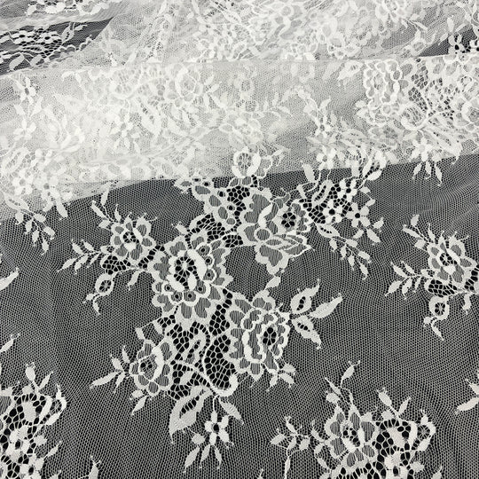 Chantilly Embroidered Lace Fabric with Eyelash Scallop | Lace USA - 68139W