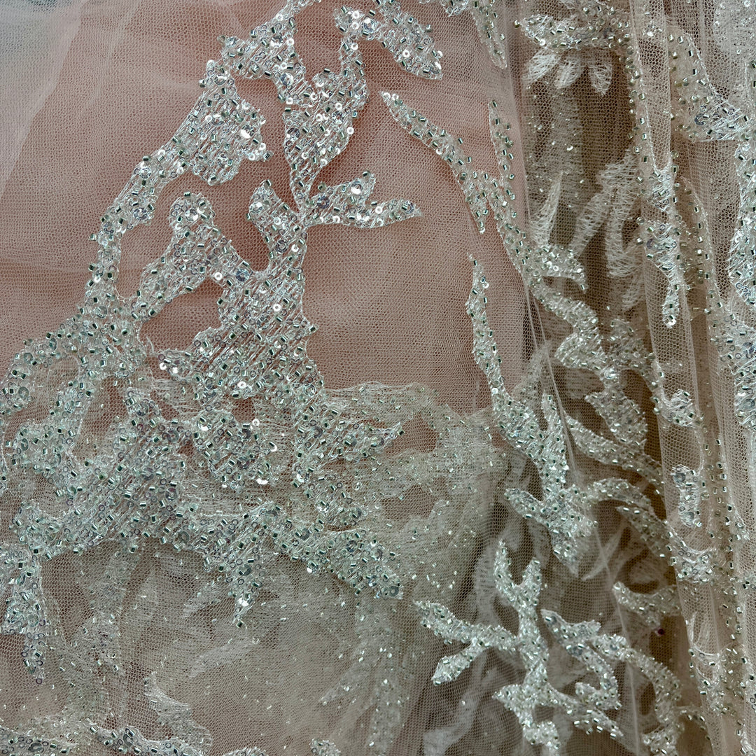 Beaded Lace Fabric Embroidered on 100% Polyester Net Mesh | Lace USA - GD-2915