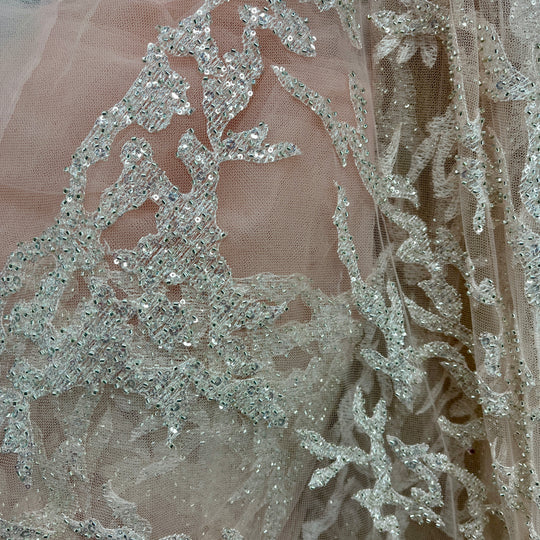 Beaded Lace Fabric Embroidered on 100% Polyester Net Mesh | Lace USA - GD-2915