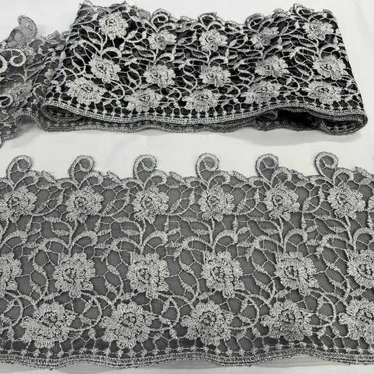 Embroidered Lace Trimming Embroidered on 100% Polyester Net Mesh | Lace USA - 21706W