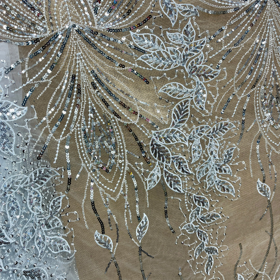 Beaded & Sequined Lace Fabric Embroidered on 100% Polyester Net Mesh | Lace USA - GD-2918