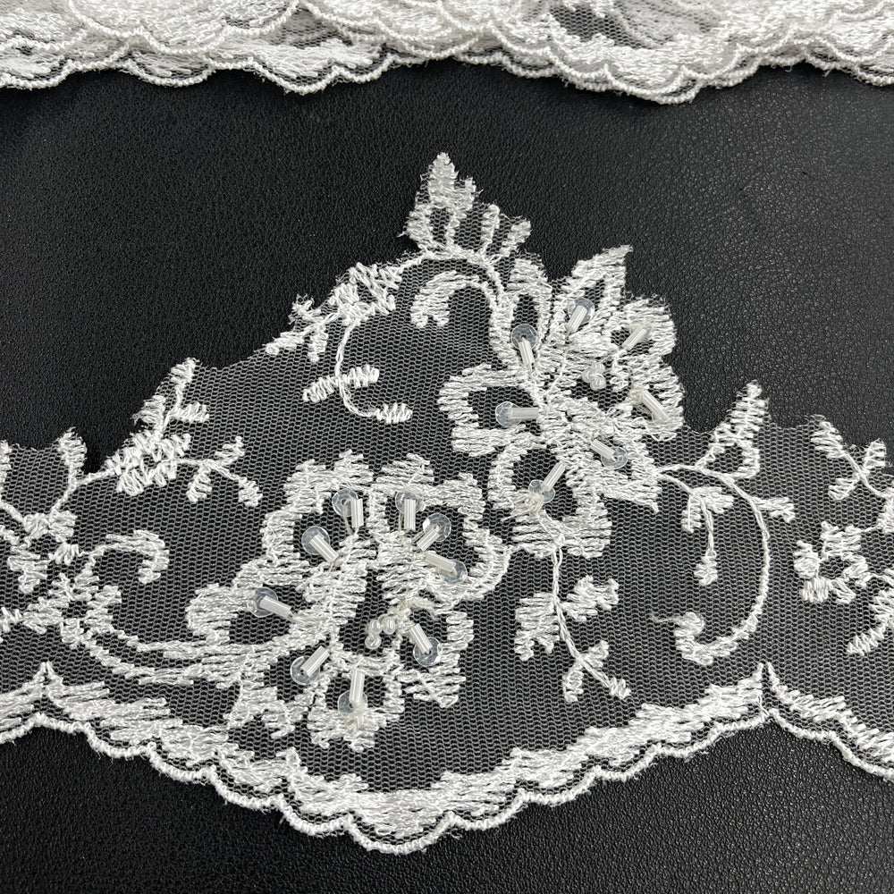 Beaded Lace Trimming Embroidered on 100% Polyester Mesh | Lace USA - 21356W-BP