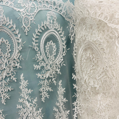 Corded Bridal Lace Fabric Embroidered on 100% Polyester Net Mesh | Lace USA - 97055W