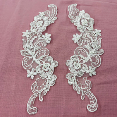 Beaded & Corded Floral Lace Applique Embroidered on 100% Polyester Organza | LaceUSA - 90822N-BP