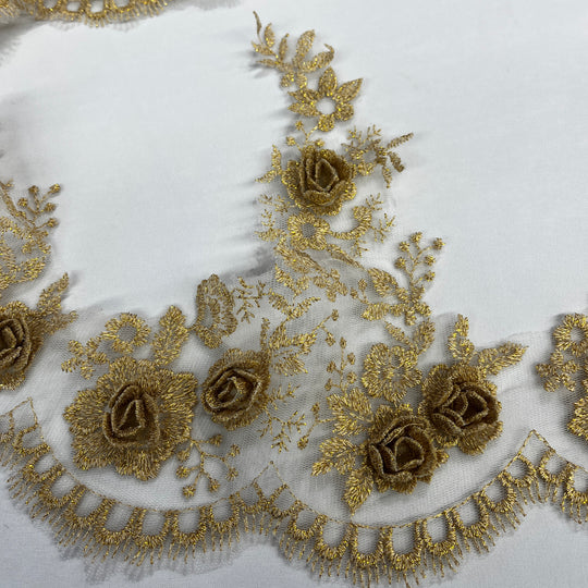 3D Floral Lace Trimming Embroidered on 100% Polyester Net Mesh | Lace USA - 21855W