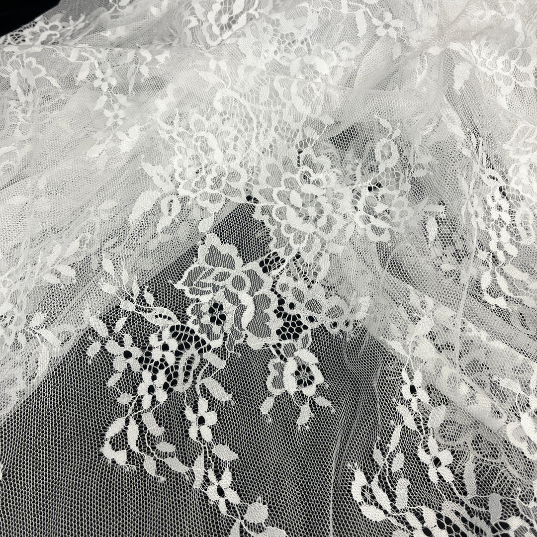 Chantilly Embroidered Lace Fabric with Eyelash Scallop | Lace USA - 68139W