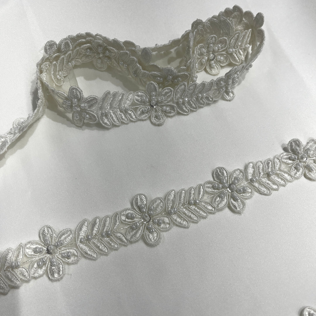 Beaded & Corded Lace Trimming Embroidered on 100% Polyester  Organza | Lace USA - 96734N-BP
