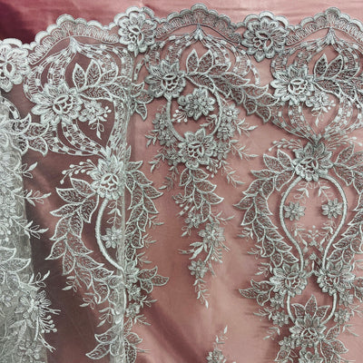 Corded Bridal Lace Fabric Embroidered on 100% Polyester Net Mesh | Lace USA - 97163W