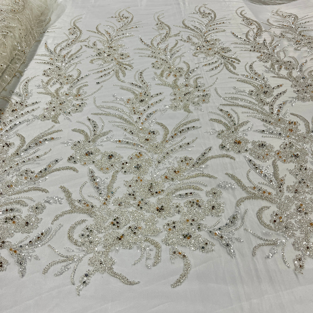 Beaded Lace Fabric Embroidered on 100% Polyester Net Mesh | Lace USA - GD-266 50" Wide