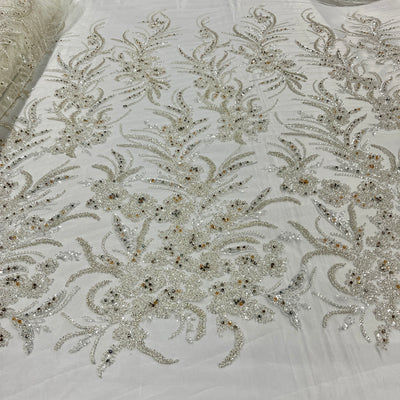 Beaded Lace Fabric Embroidered on 100% Polyester Net Mesh | Lace USA - GD-266 50" Wide