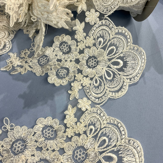 Corded Lace Trimming Embroidered on 100% Polyester Net Mesh | Lace USA - 97015W