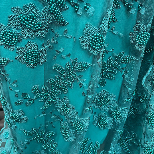 Beaded Lace Fabric Embroidered on 100% Polyester Net Mesh | Lace USA - GD-366