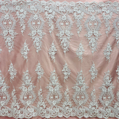 Corded Bridal Lace Fabric Embroidered on 100% Polyester Net Mesh | Lace USA - 97163W