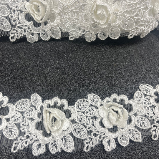 3D Floral Lace Trimming Embroidered on 100% Polyester Net Mesh | Lace USA - 97021W