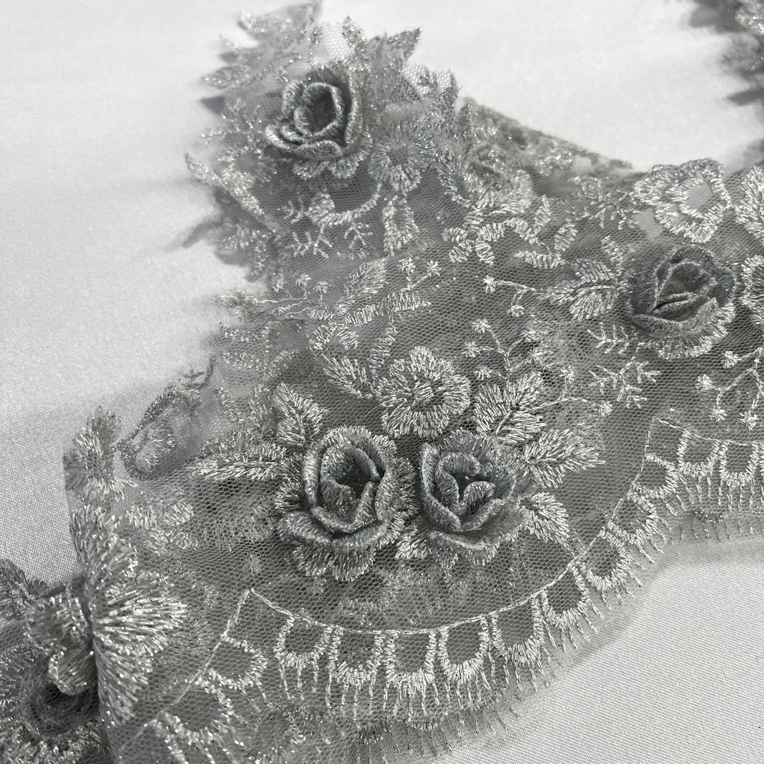 3D Floral Lace Trimming Embroidered on 100% Polyester Net Mesh | Lace USA - 21855W