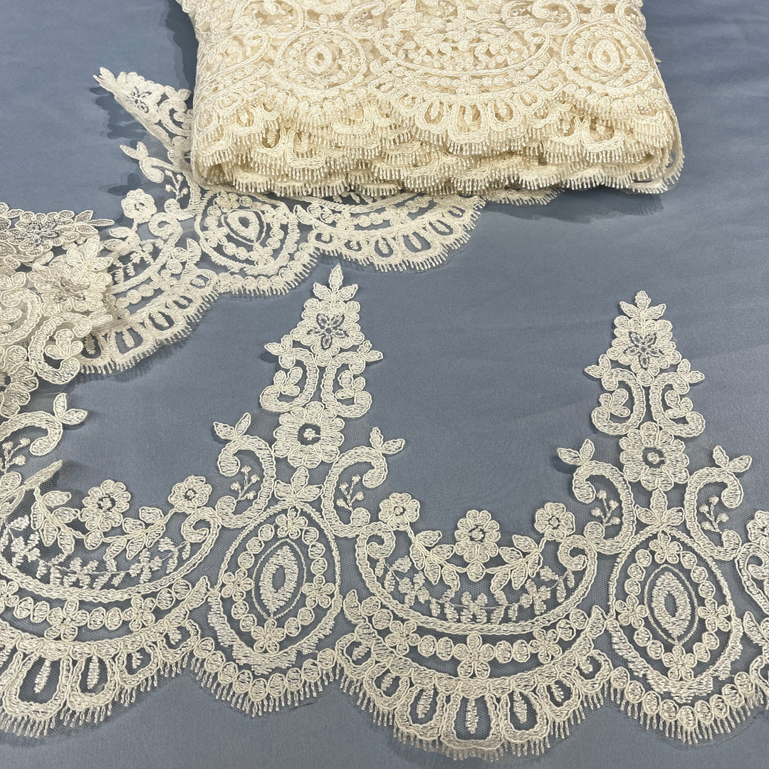 Corded Lace Trimming Embroidered on 100% Polyester Net Mesh | Lace USA - 96794W