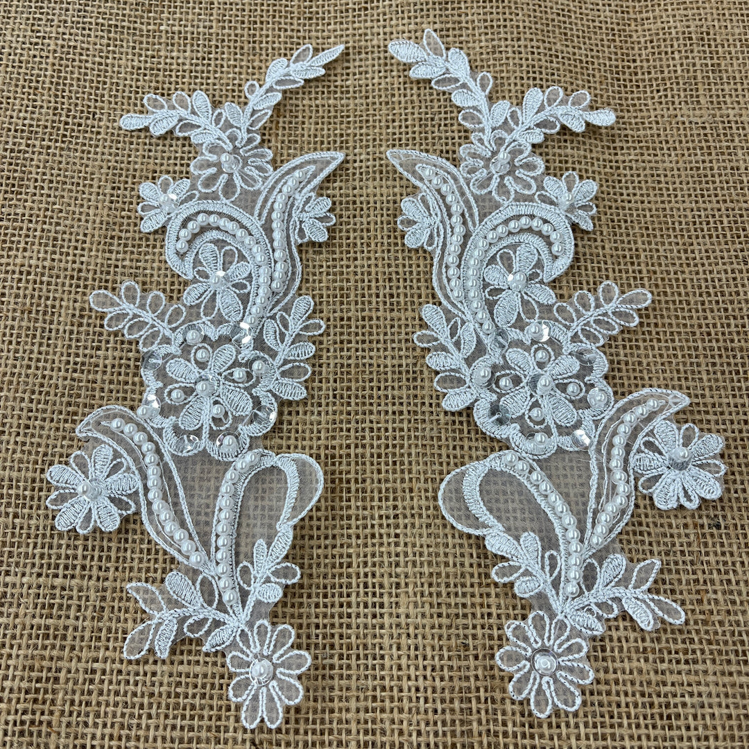 Beaded & Corded Floral Lace Applique Embroidered on 100% Polyester | Lace USA - KZ-67