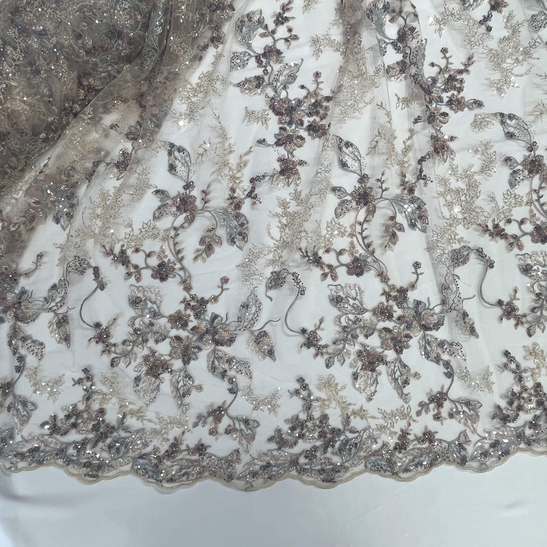 Beaded Lace Fabric Embroidered on 100% Polyester Net Mesh | Lace USA - GD-26229