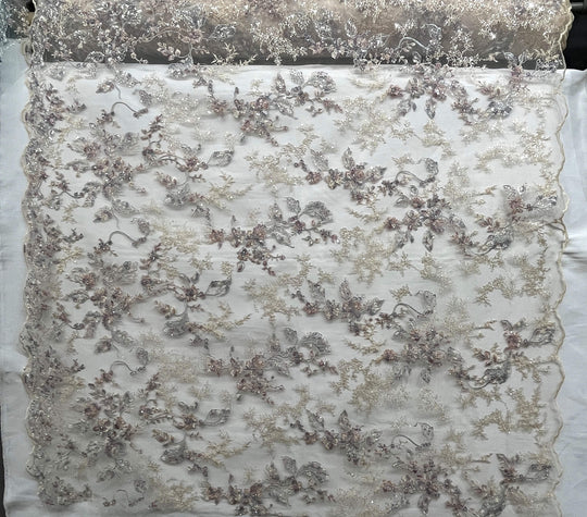 Beaded Lace Fabric Embroidered on 100% Polyester Net Mesh | Lace USA - GD-26229